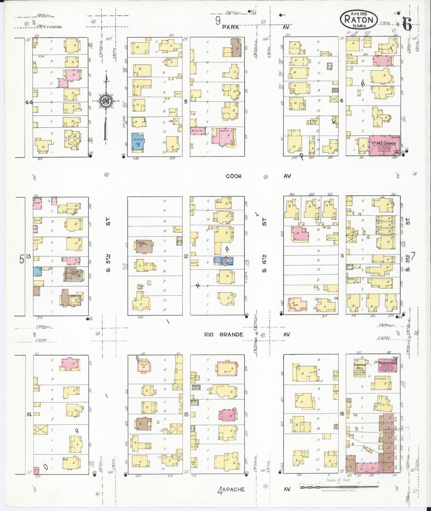Sanborn Fire Insurance Map from Raton, Colfax County, New Mexico (1919), Sheet #0006 - Historic Sanborn Fire Insurance Map Print, vintage old map wall art, antique decor, genealogy gift, New Mexico New Mexico map
