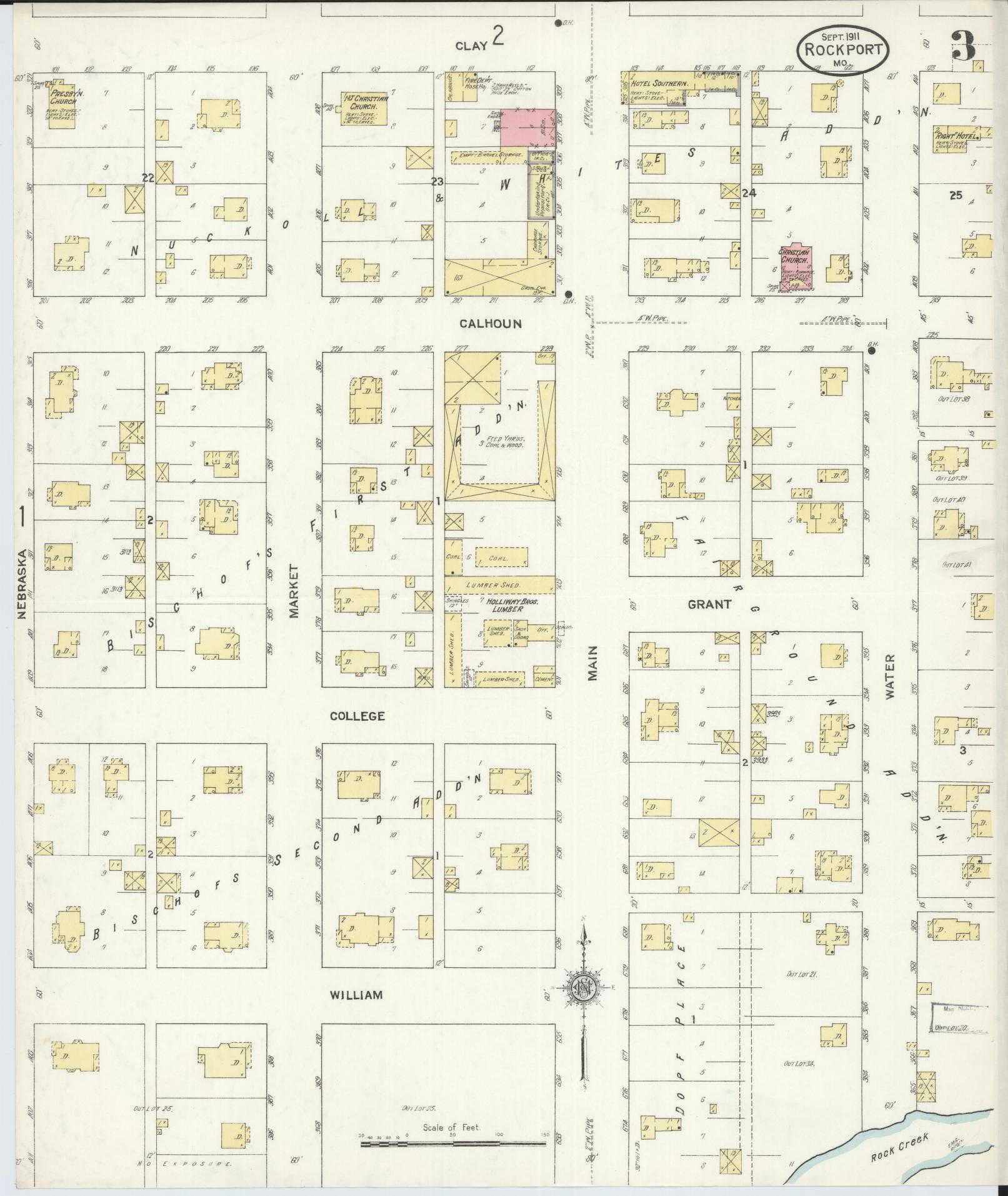 Sanborn Fire Insurance Map from Rockport, Atchison County, Missouri (1911), Sheet #0003 - Historic Sanborn Fire Insurance Map Print, vintage old map wall art, antique decor, genealogy gift, Missouri Missouri map