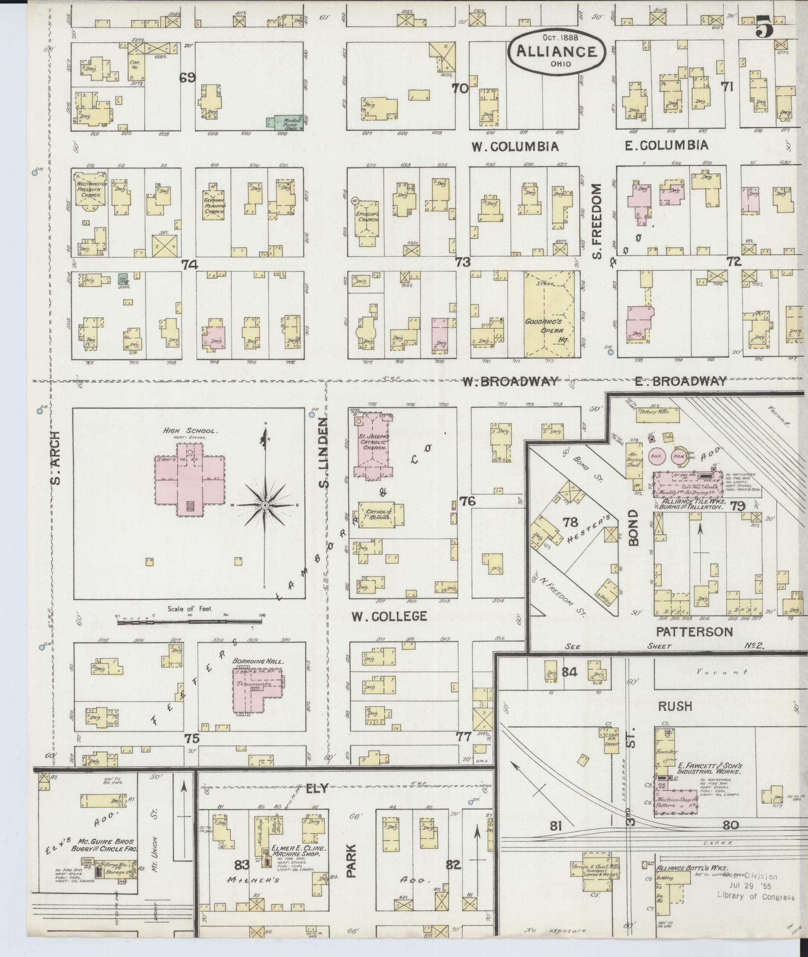 Sanborn Fire Insurance Map from Alliance, Stark County, Ohio (1888), Sheet #0005 - Historic Sanborn Fire Insurance Map Print, vintage old map wall art, antique decor, genealogy gift, Ohio Ohio map