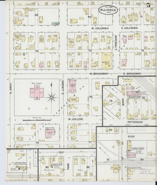 Sanborn Fire Insurance Map from Alliance, Stark County, Ohio (1888), Sheet #0005 - Historic Sanborn Fire Insurance Map Print, vintage old map wall art, antique decor, genealogy gift, Ohio Ohio map