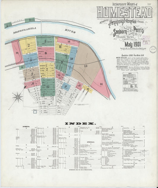 Sanborn Fire Insurance Map from Homestead, Allegheny County, Pennsylvania (1901), Sheet #0001 - Historic Sanborn Fire Insurance Map Print, vintage old map wall art, antique decor, genealogy gift, Pennsylvania Pennsylvania map