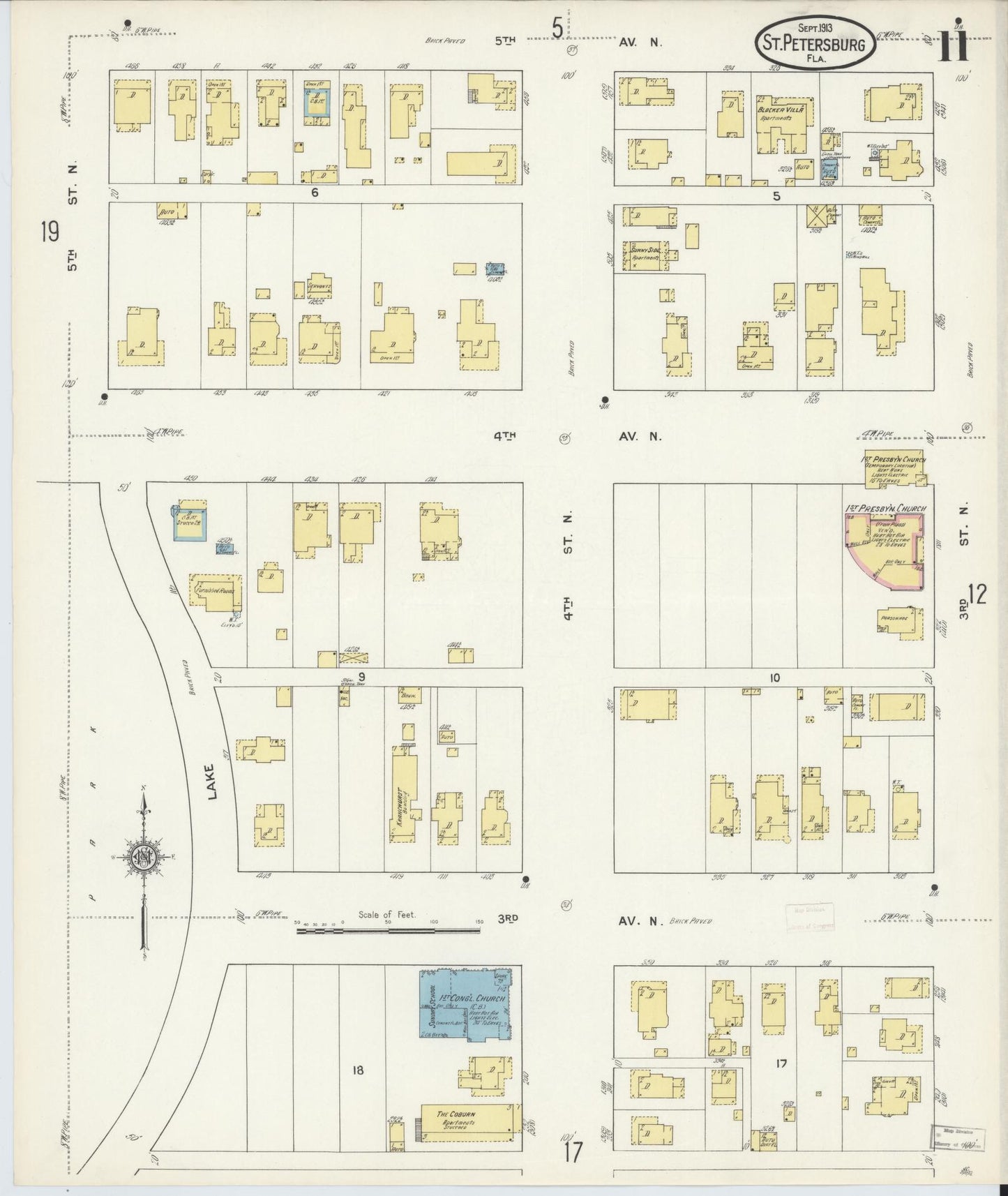 Sanborn Fire Insurance Map from Saint Petersburg, Pinellas County, Florida (1913), Sheet #0011 - Complete Map Set gallery image, historic Sanborn map, vintage wall art, Florida Florida