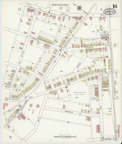 Sanborn Fire Insurance Map from Hanover, York County, Pennsylvania (1917), Sheet #0016 - Historic Sanborn Fire Insurance Map Print, vintage old map wall art, antique decor, genealogy gift, Pennsylvania Pennsylvania map