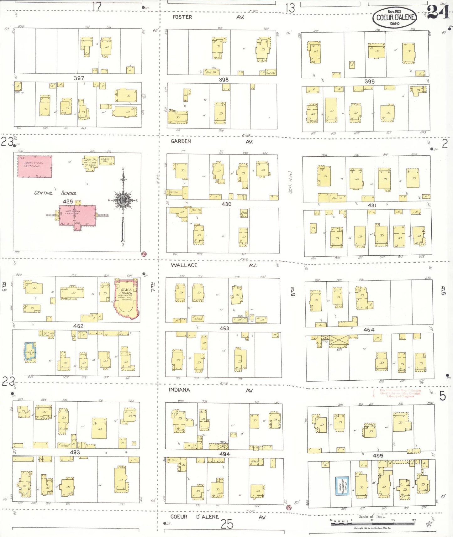 Sanborn Fire Insurance Map from Coeur D'alene, Kootenai County, Idaho (1921), Sheet #0024 - Complete Map Set gallery image, historic Sanborn map, vintage wall art, Idaho Idaho