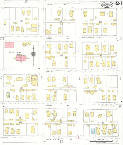 Sanborn Fire Insurance Map from Coeur D'alene, Kootenai County, Idaho (1921), Sheet #0024 - Complete Map Set gallery image, historic Sanborn map, vintage wall art, Idaho Idaho