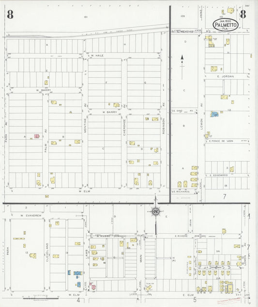 Sanborn Fire Insurance Map from Palmetto, Manatee County, Florida (1930), Sheet #0008 - Historic Sanborn Fire Insurance Map Print, vintage old map wall art, antique decor, genealogy gift, Florida Florida map