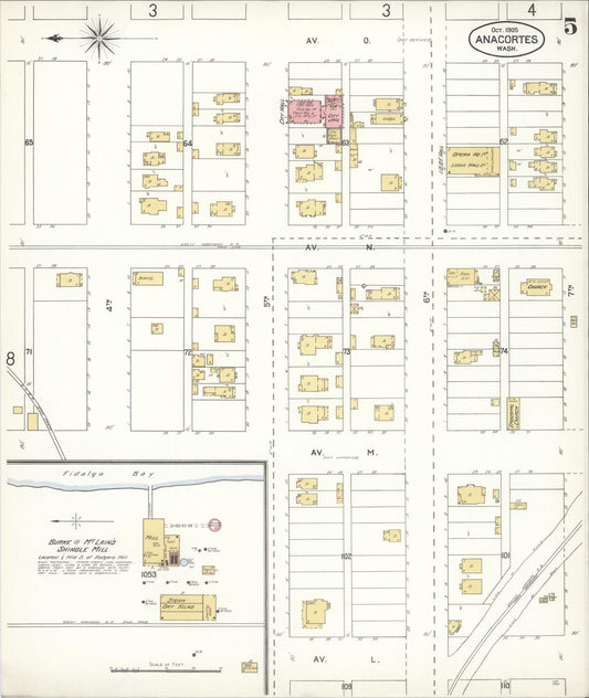 Sanborn Fire Insurance Map from Anacortes, Skagit County, Washington (1905), Sheet #0005 - Historic Sanborn Fire Insurance Map Print, vintage old map wall art, antique decor, genealogy gift, Washington Washington map