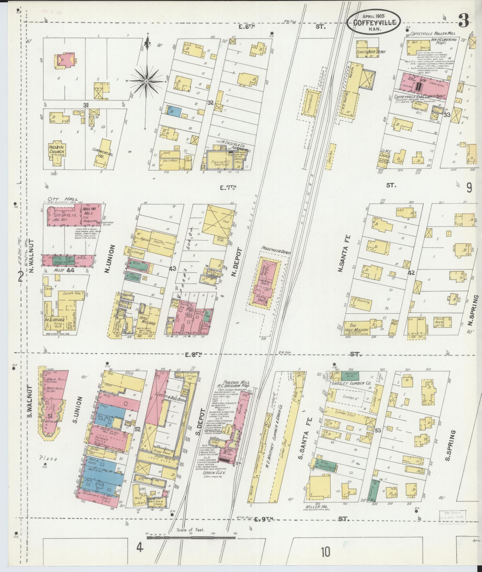Sanborn Fire Insurance Map from Coffeyville, Montgomery County, Kansas (1905), Sheet #0003 - Complete Map Set gallery image, historic Sanborn map, vintage wall art, Kansas Kansas