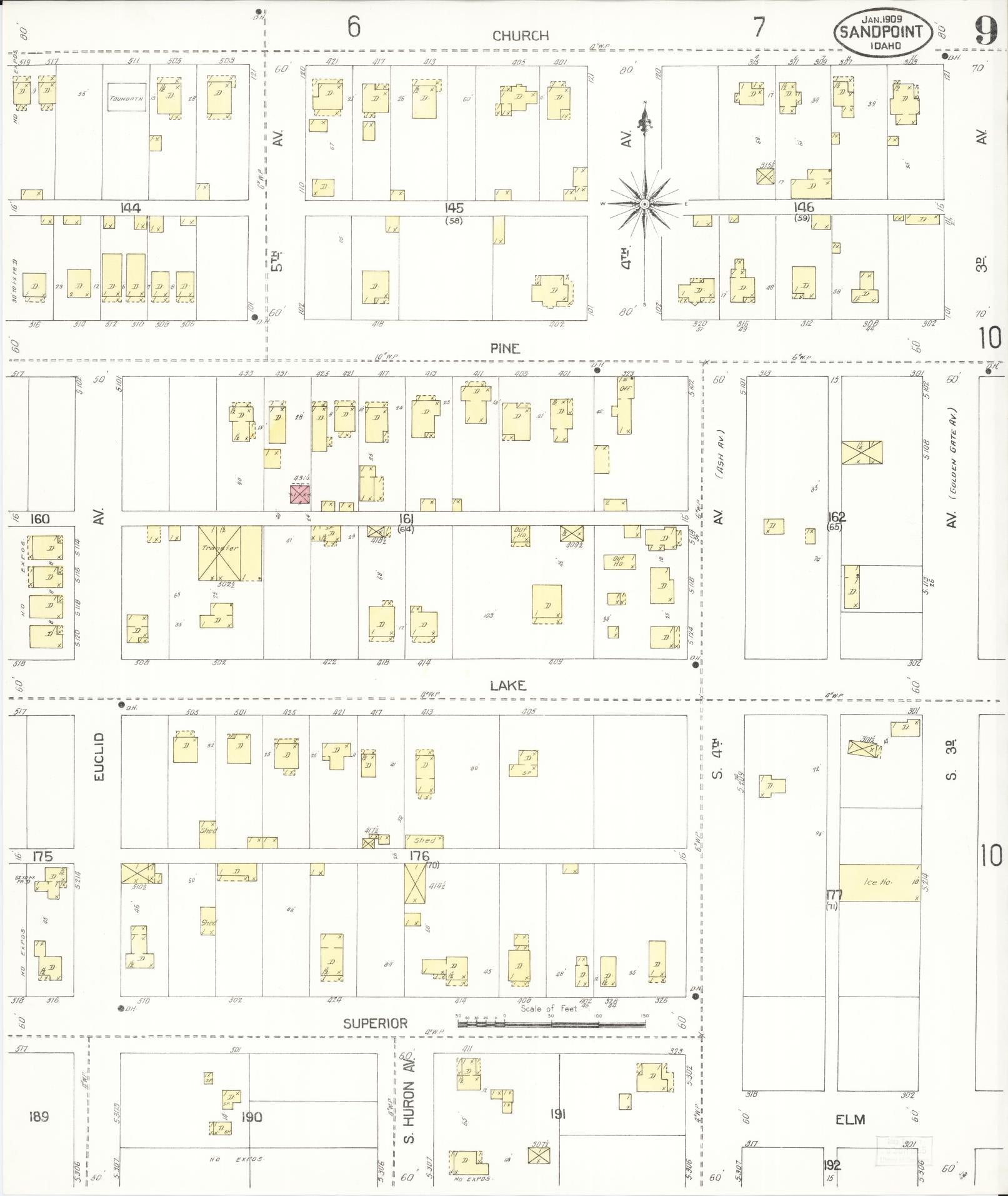 Sanborn Fire Insurance Map from Sandpoint, Bonner County, Idaho (1909), Sheet #0009 - Complete Map Set gallery image, historic Sanborn map, vintage wall art, Idaho Idaho