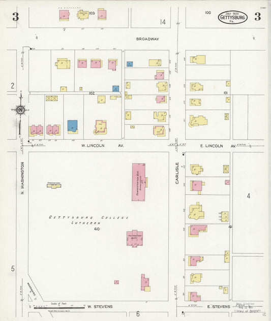 Sanborn Fire Insurance Map from Gettysburg, Adams County, Pennsylvania (1924), Sheet #0003 - Historic Sanborn Fire Insurance Map Print, vintage old map wall art, antique decor, genealogy gift, Pennsylvania Pennsylvania map