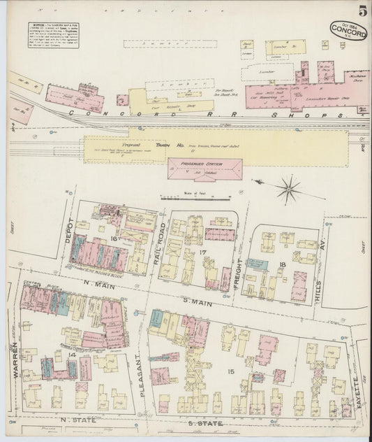 Sanborn Fire Insurance Map from Concord, Merrimack County, New Hampshire (1884), Sheet #0005 - Historic Sanborn Fire Insurance Map Print, vintage old map wall art, antique decor, genealogy gift, New Hampshire New Hampshire map