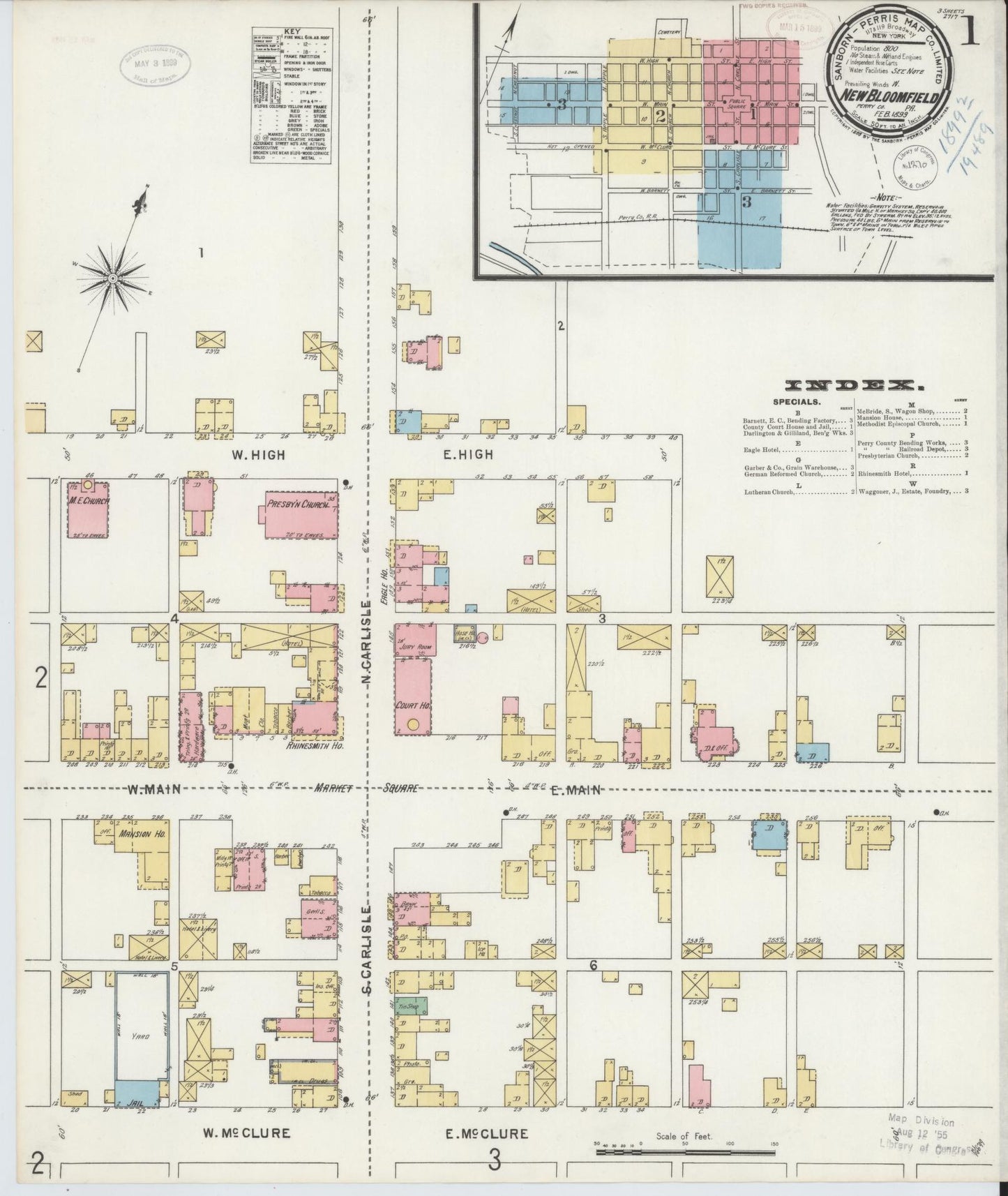 Sanborn Fire Insurance Map from New Bloomfield, Perry County, Pennsylvania (1899), Sheet #0001 - Complete Map Set gallery image, historic Sanborn map, vintage wall art, Pennsylvania Pennsylvania