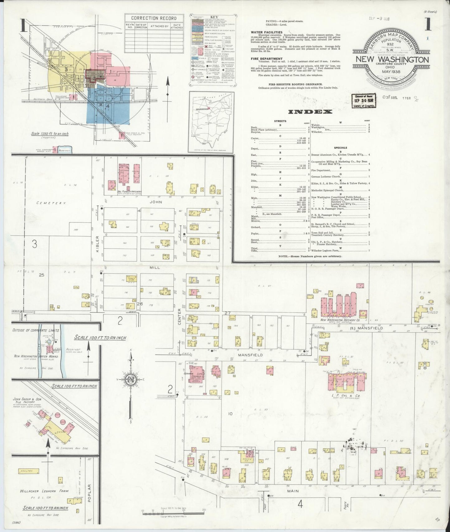 Sanborn Fire Insurance Map from New Washington, Crawford County, Ohio (1938), Sheet #0001 - Complete Map Set gallery image, historic Sanborn map, vintage wall art, Ohio Ohio