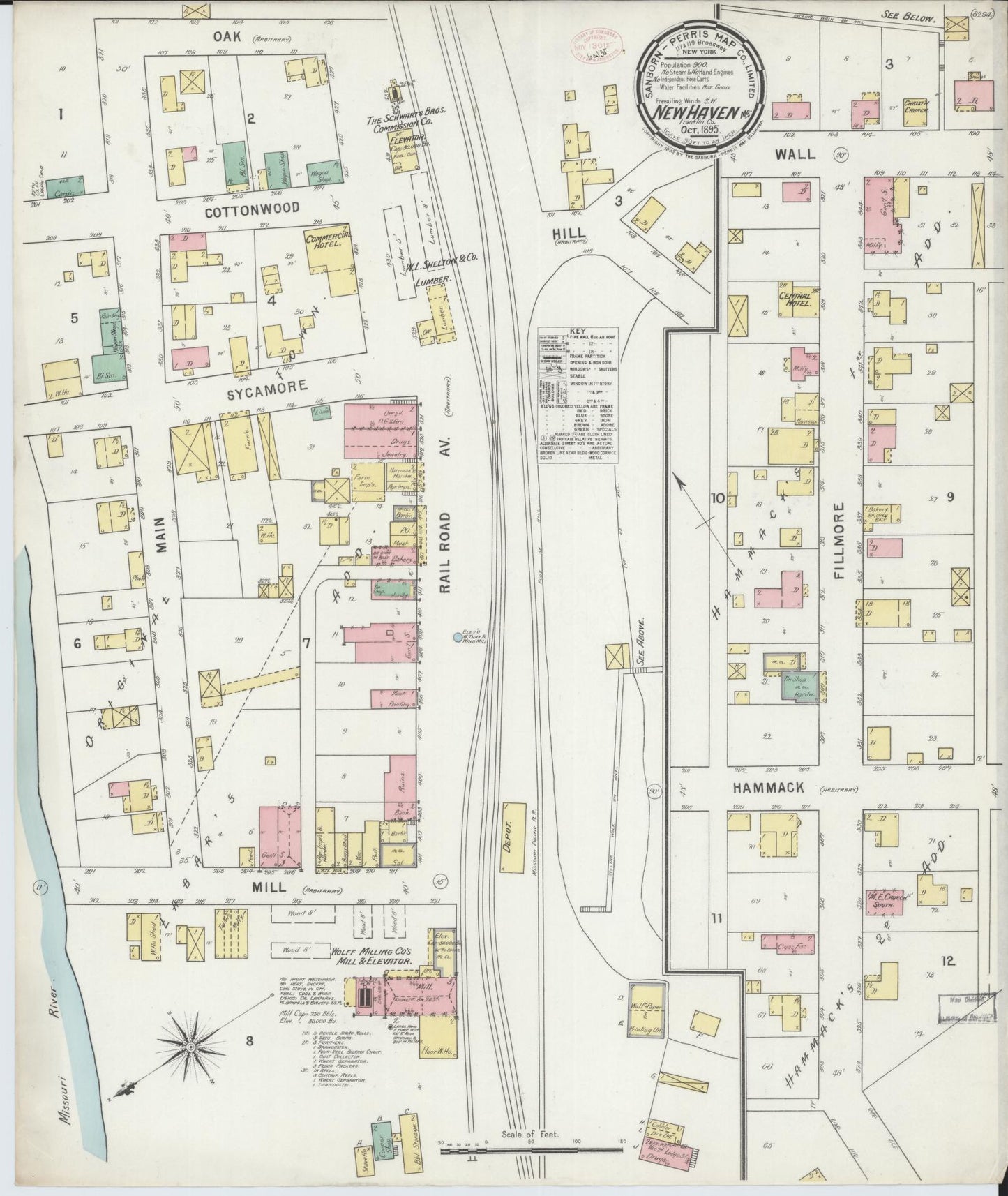 Sanborn Fire Insurance Map from New Haven, Franklin County, Missouri (1895), Sheet #0001 - Historic Sanborn Fire Insurance Map Print, vintage old map wall art, antique decor, genealogy gift, Missouri Missouri map