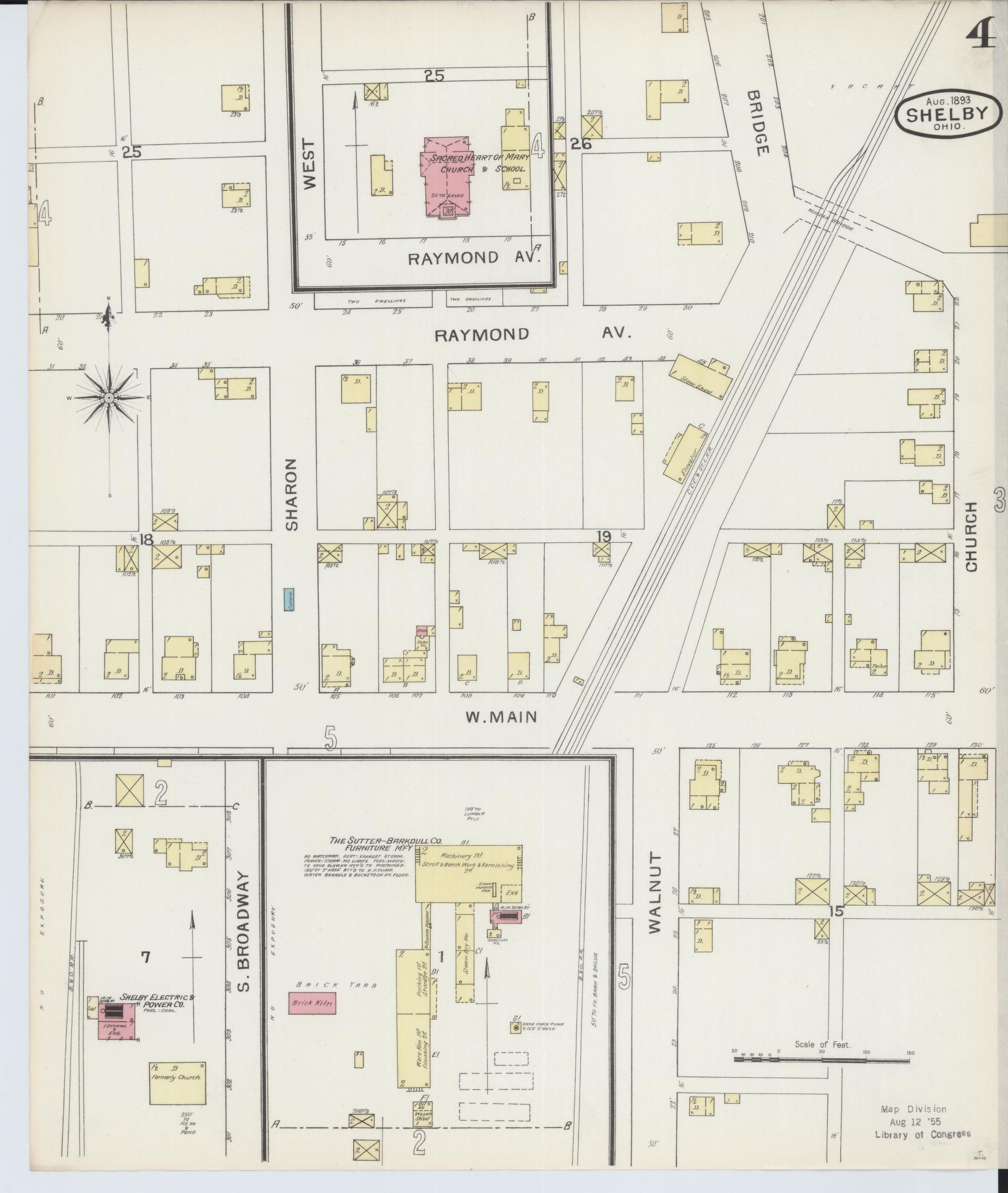 Sanborn Fire Insurance Map from Shelby, Richland County, Ohio (1893), Sheet #0004 - Historic Sanborn Fire Insurance Map Print, vintage old map wall art, antique decor, genealogy gift, Ohio Ohio map