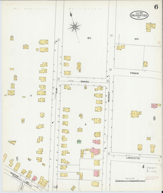 Sanborn Fire Insurance Map from Saugerties, Ulster County, New York (1904), Sheet #0006 - Historic Sanborn Fire Insurance Map Print, vintage old map wall art, antique decor, genealogy gift, New York New York map