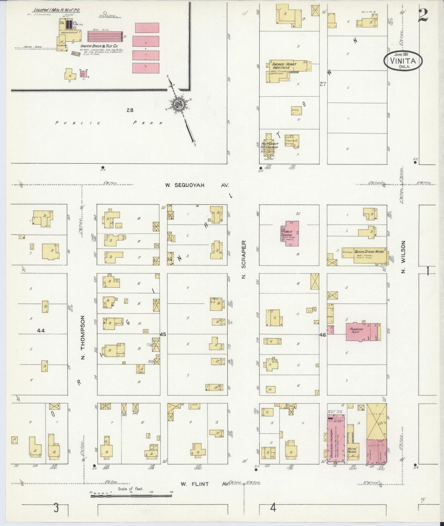 Sanborn Fire Insurance Map from Vinita, Craig County, Oklahoma (1911), Sheet #0002 - Historic Sanborn Fire Insurance Map Print, vintage old map wall art, antique decor, genealogy gift, Oklahoma Oklahoma map