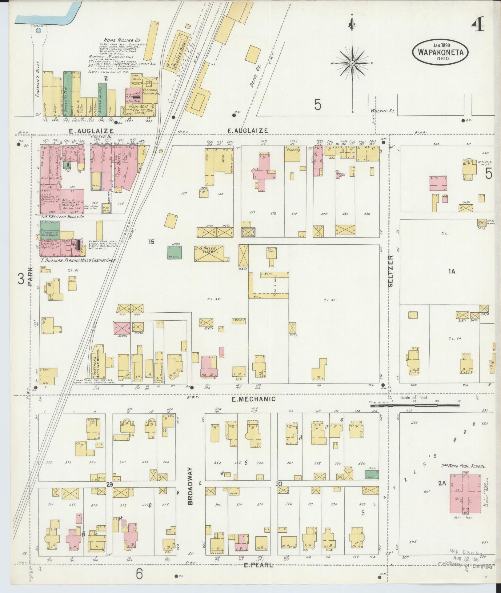 Sanborn Fire Insurance Map from Wapakoneta, Auglaize County, Ohio (1899), Sheet #0004 - Historic Sanborn Fire Insurance Map Print, vintage old map wall art, antique decor, genealogy gift, Ohio Ohio map