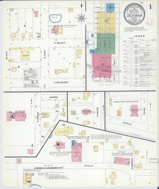 Sanborn Fire Insurance Map from California, Moniteau County, Missouri (1908), Sheet #0001 - Complete Map Set gallery image, historic Sanborn map, vintage wall art, Missouri Missouri