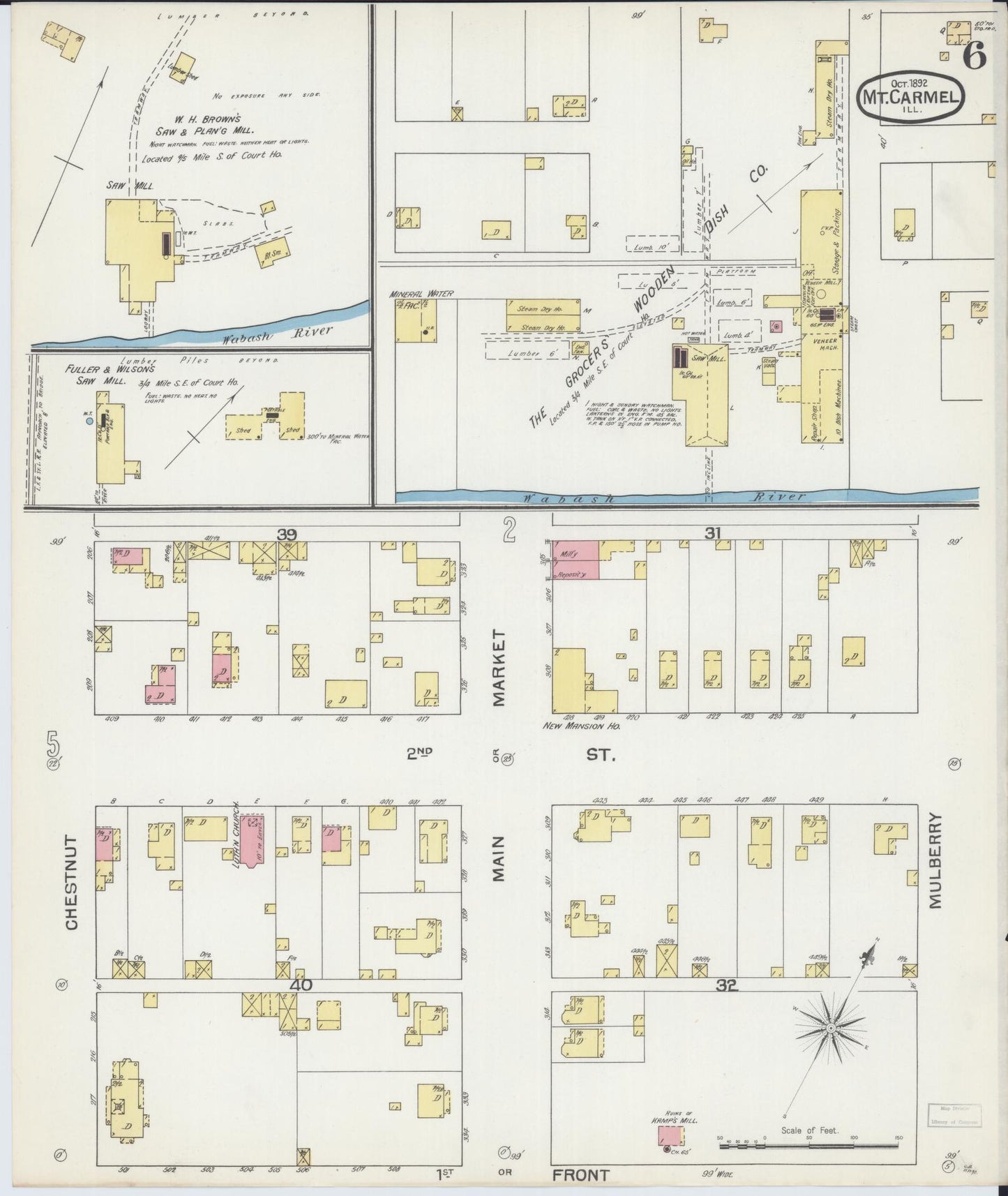 Sanborn Fire Insurance Map from Mount Carmel, Wabash County, Illinois (1892), Sheet #0006 - Complete Map Set gallery image, historic Sanborn map, vintage wall art, Illinois Illinois