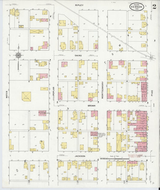 Sanborn Fire Insurance Map from Vernon, Jennings County, Indiana (1911), Sheet #0002 - Historic Sanborn Fire Insurance Map Print, vintage old map wall art, antique decor, genealogy gift, Indiana Indiana map