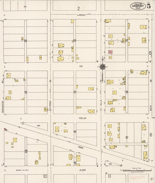 Sanborn Fire Insurance Map from Sandpoint, Bonner County, Idaho (1921), Sheet #0005 - Historic Sanborn Fire Insurance Map Print, vintage old map wall art, antique decor, genealogy gift, Idaho Idaho map