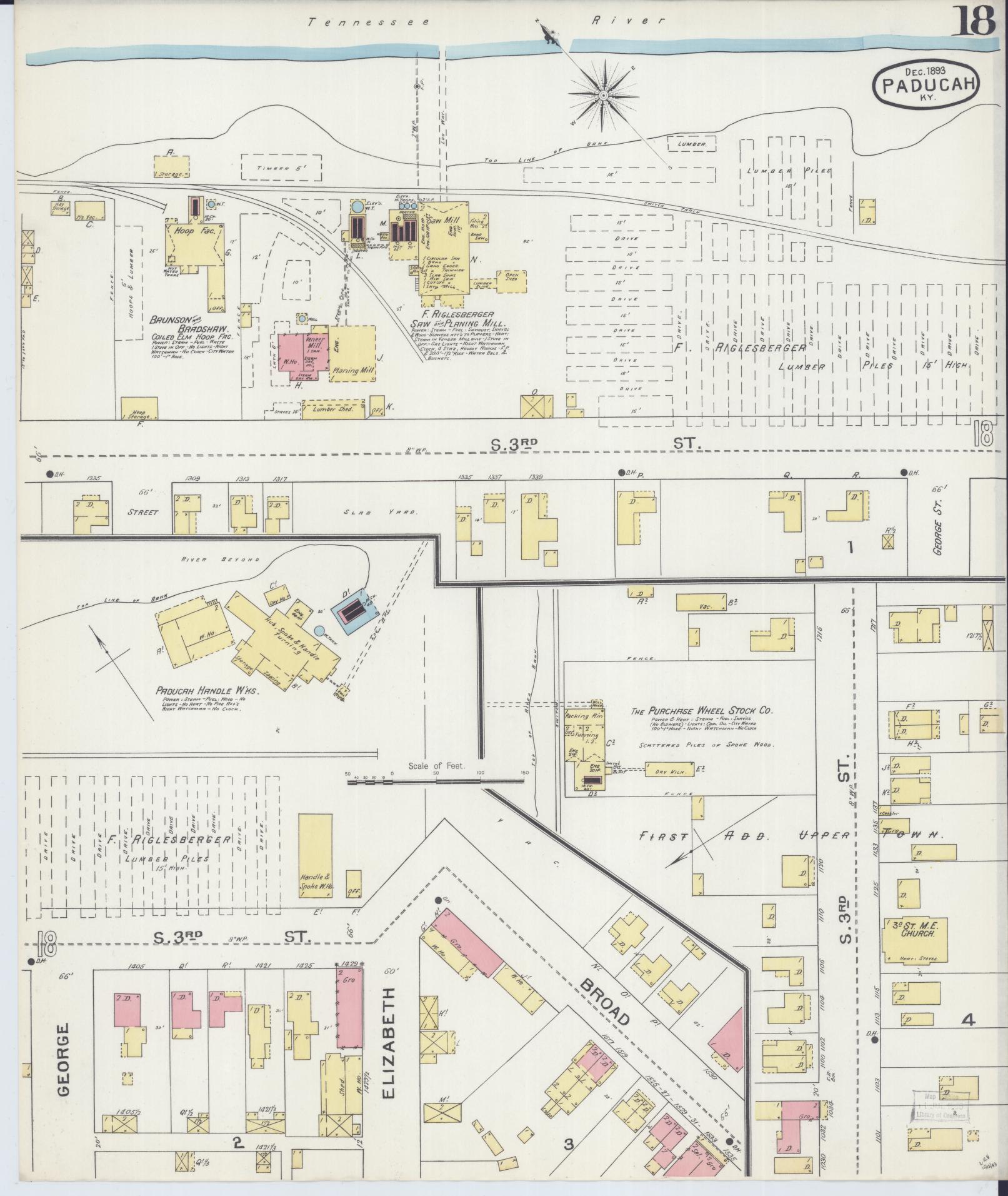 Sanborn Fire Insurance Map from Paducah, Mccraken County, Kentucky (1893), Sheet #0018 - Complete Map Set gallery image, historic Sanborn map, vintage wall art, Kentucky Kentucky