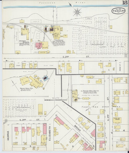 Sanborn Fire Insurance Map from Paducah, Mccraken County, Kentucky (1893), Sheet #0018 - Complete Map Set gallery image, historic Sanborn map, vintage wall art, Kentucky Kentucky