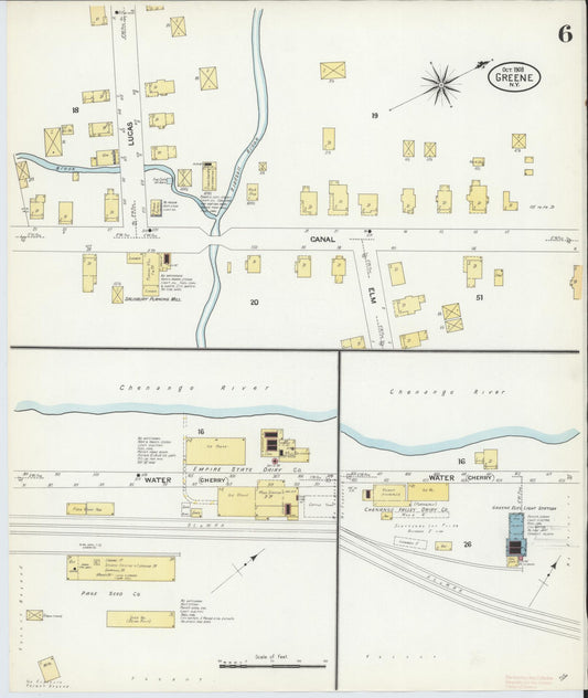 Sanborn Fire Insurance Map from Greene, Chenango County, New York (1908), Sheet #0006 - Historic Sanborn Fire Insurance Map Print, vintage old map wall art, antique decor, genealogy gift, New York New York map