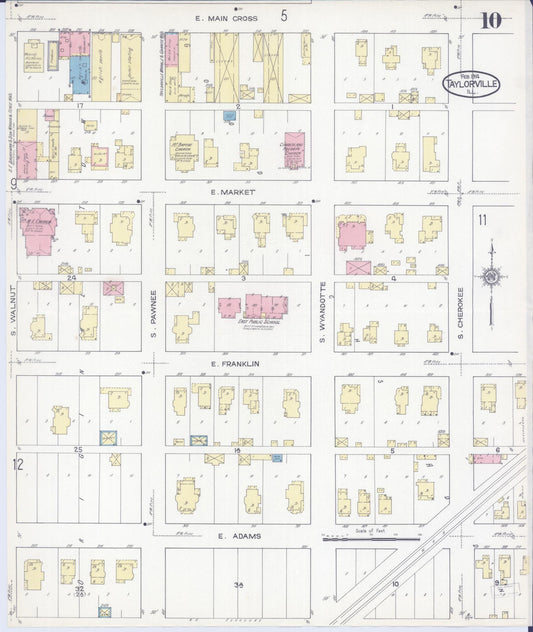 Sanborn Fire Insurance Map from Taylorville, Christian County, Illinois (1914), Sheet #0010 - Historic Sanborn Fire Insurance Map Print, vintage old map wall art, antique decor, genealogy gift, Illinois Illinois map