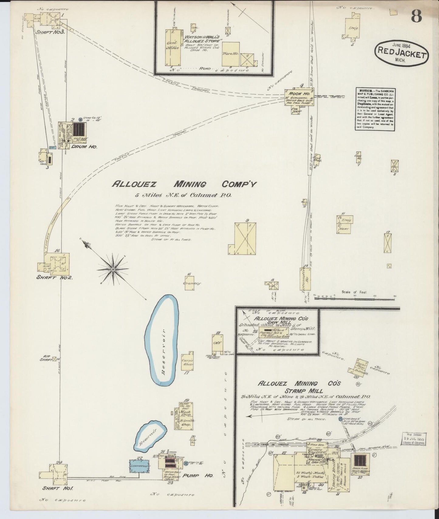 Sanborn Fire Insurance Map from Red Jacket, Houghton County, Michigan (1884), Sheet #0008 - Complete Map Set gallery image, historic Sanborn map, vintage wall art, Michigan Michigan