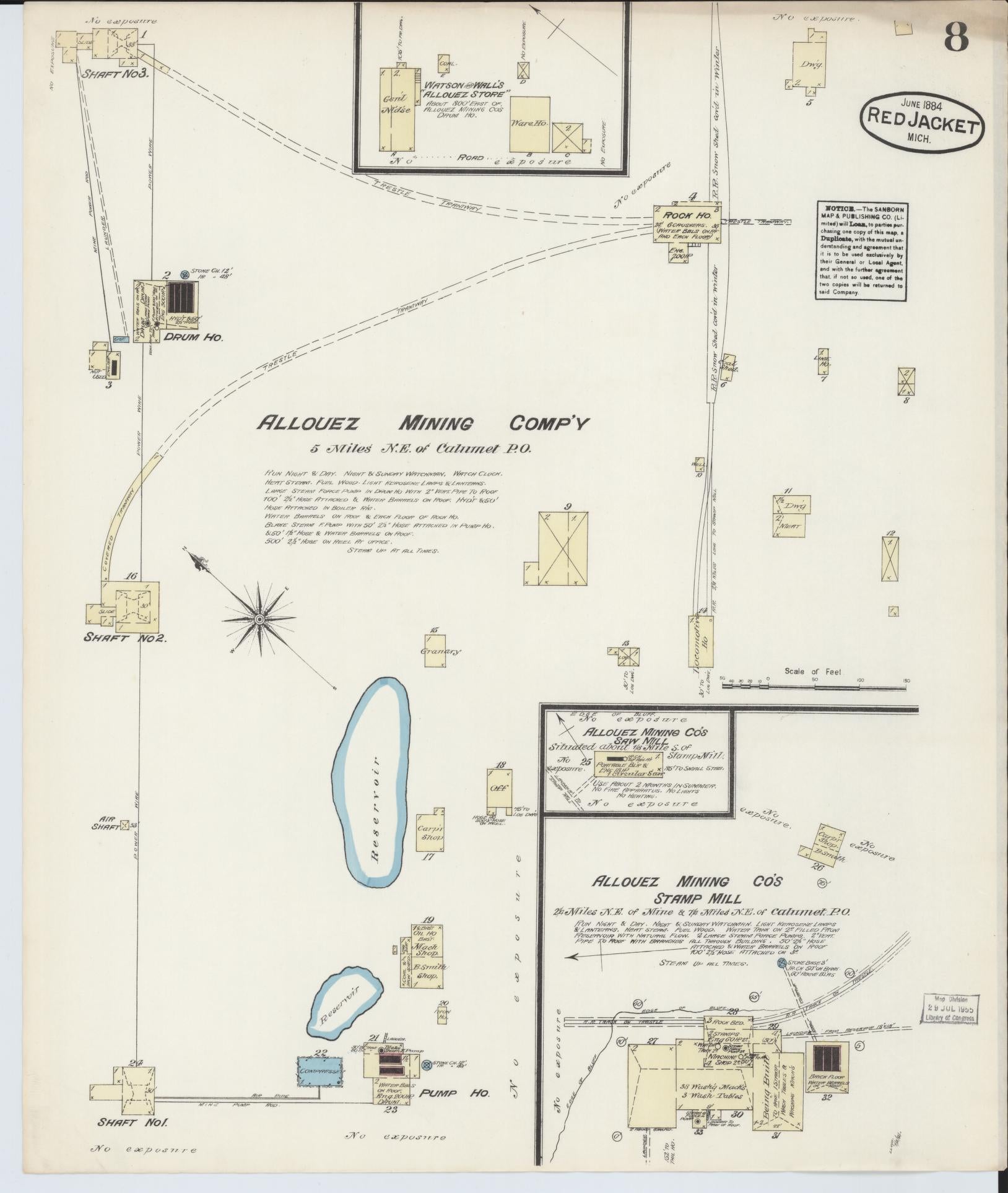 Sanborn Fire Insurance Map from Red Jacket, Houghton County, Michigan (1884), Sheet #0008 - Complete Map Set gallery image, historic Sanborn map, vintage wall art, Michigan Michigan
