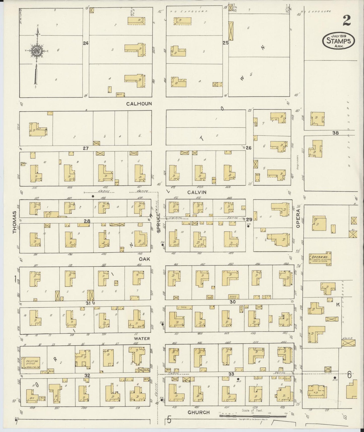 Sanborn Fire Insurance Map from Stamps, Lafayette County, Arkansas (1919), Sheet #0002 - Complete Map Set gallery image, historic Sanborn map, vintage wall art, Arkansas Arkansas