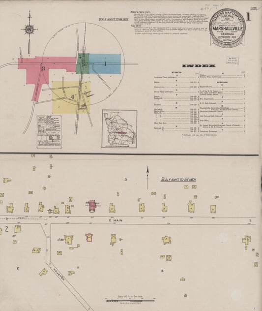 Sanborn Fire Insurance Map from Marshallville, Macon County, Georgia (1922), Sheet #0001 - Complete Map Set gallery image, historic Sanborn map, vintage wall art, Georgia Georgia