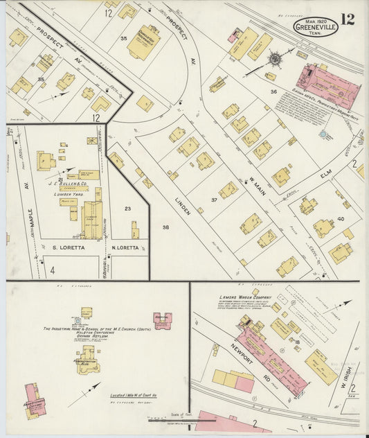 Sanborn Fire Insurance Map from Greeneville, Greene County, Tennessee (1920), Sheet #0012 - Historic Sanborn Fire Insurance Map Print, vintage old map wall art, antique decor, genealogy gift, Tennessee Tennessee map