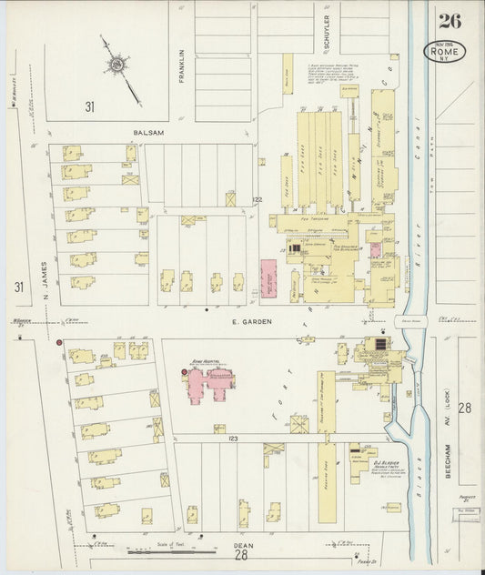 Sanborn Fire Insurance Map from Rome, Oneida County, New York (1914), Sheet #0026 - Historic Sanborn Fire Insurance Map Print, vintage old map wall art, antique decor, genealogy gift, New York New York map