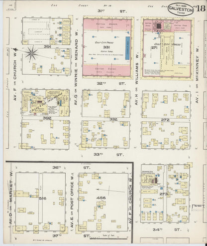 Sanborn Fire Insurance Map from Galveston, Galveston County, Texas (1885), Sheet #0018 - Complete Map Set gallery image, historic Sanborn map, vintage wall art, Texas Texas