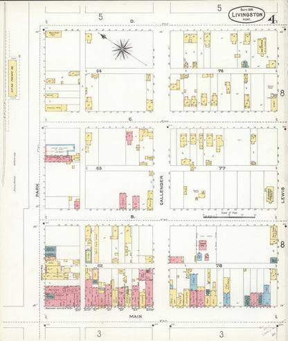 Sanborn Fire Insurance Map from Livingston, Park County, Montana (1896), Sheet #0004 - Complete Map Set gallery image, historic Sanborn map, vintage wall art, Montana Montana