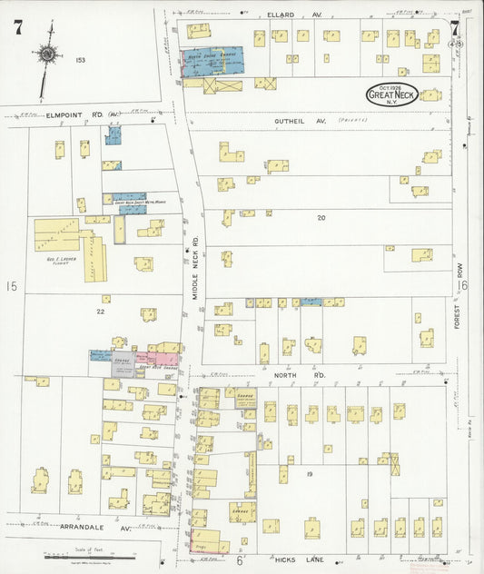 Sanborn Fire Insurance Map from Great Neck, Nassau County, New York (1926), Sheet #0007 - Historic Sanborn Fire Insurance Map Print, vintage old map wall art, antique decor, genealogy gift, New York New York map