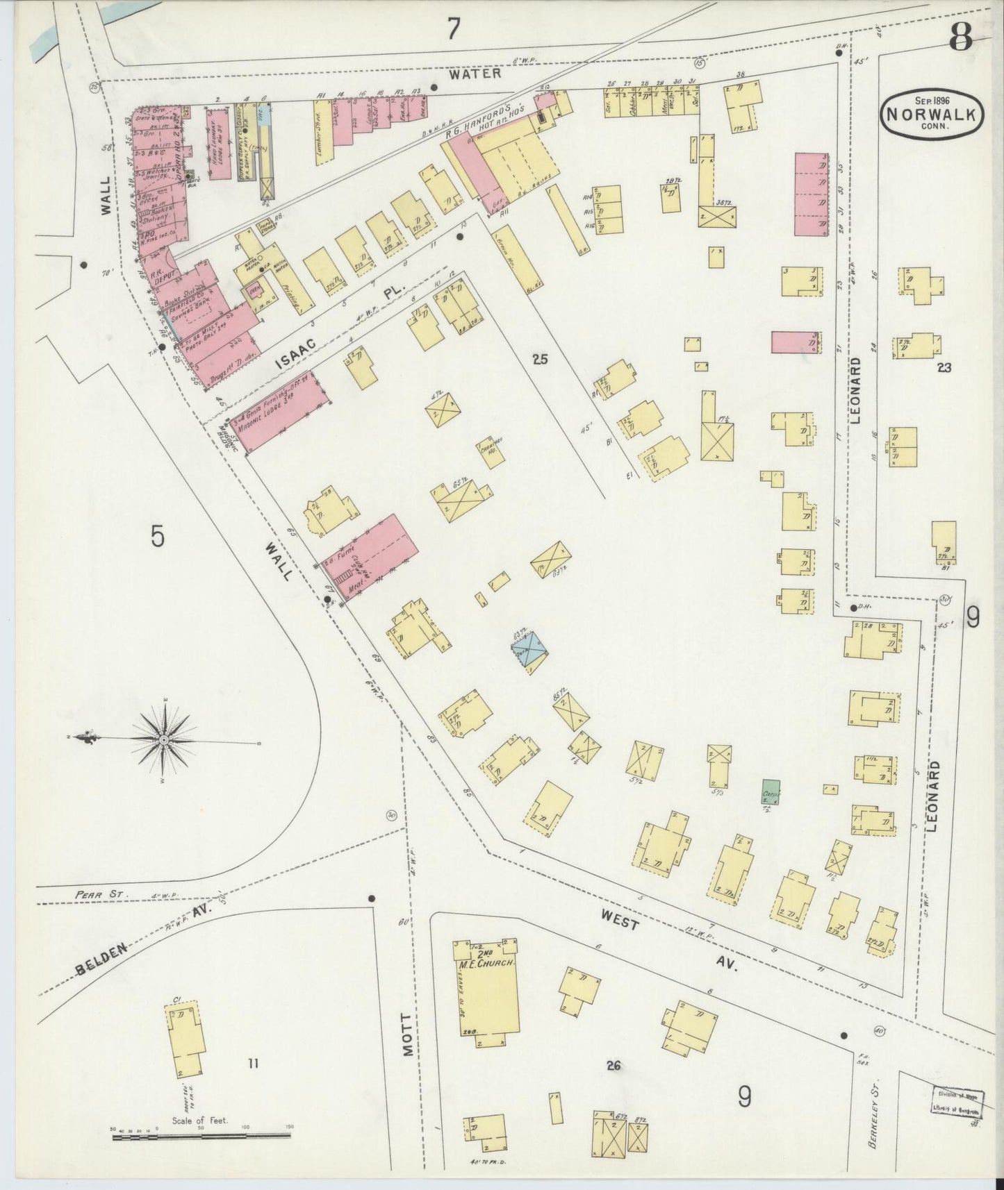 Sanborn Fire Insurance Map from Norwalk, Fairfield County, Connecticut (1896), Sheet #0008 - Complete Map Set gallery image, historic Sanborn map, vintage wall art, Connecticut Connecticut