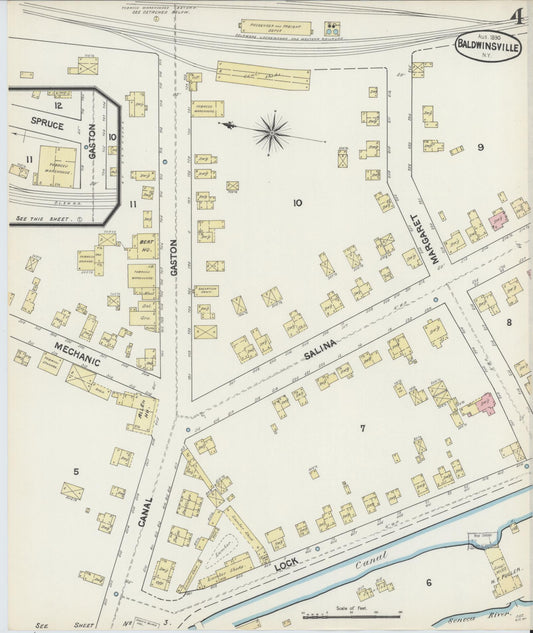 Sanborn Fire Insurance Map from Baldwinsville, Onondaga County, New York (1890), Sheet #0004 - Historic Sanborn Fire Insurance Map Print, vintage old map wall art, antique decor, genealogy gift, New York New York map