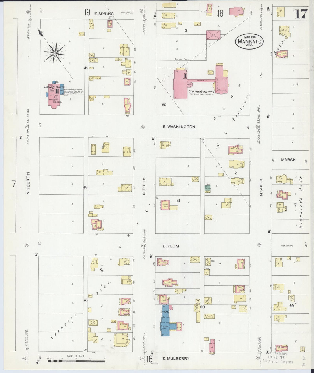Sanborn Fire Insurance Map from Mankato, Blue Earth County, Minnesota (1908), Sheet #0017 - Complete Map Set gallery image, historic Sanborn map, vintage wall art, Minnesota Minnesota