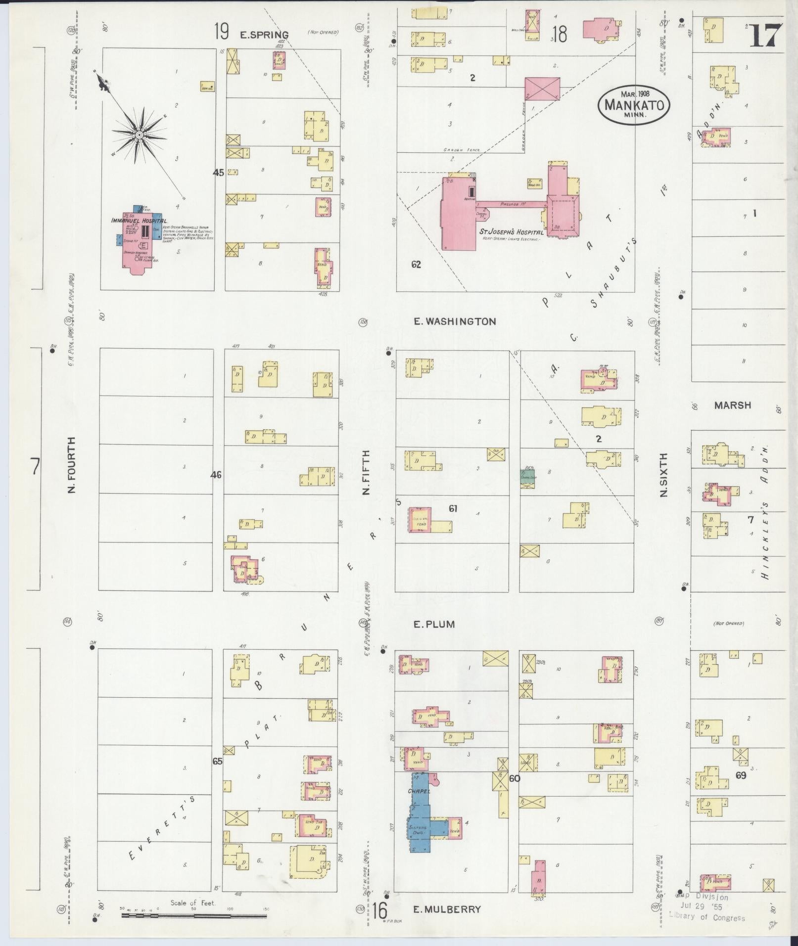 Sanborn Fire Insurance Map from Mankato, Blue Earth County, Minnesota (1908), Sheet #0017 - Complete Map Set gallery image, historic Sanborn map, vintage wall art, Minnesota Minnesota