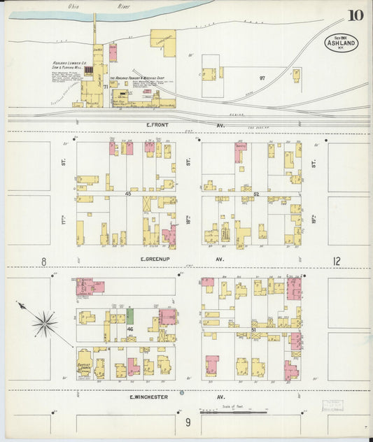 Sanborn Fire Insurance Map from Ashland, Boyd County, Kentucky (1901), Sheet #0010 - Historic Sanborn Fire Insurance Map Print, vintage old map wall art, antique decor, genealogy gift, Kentucky Kentucky map