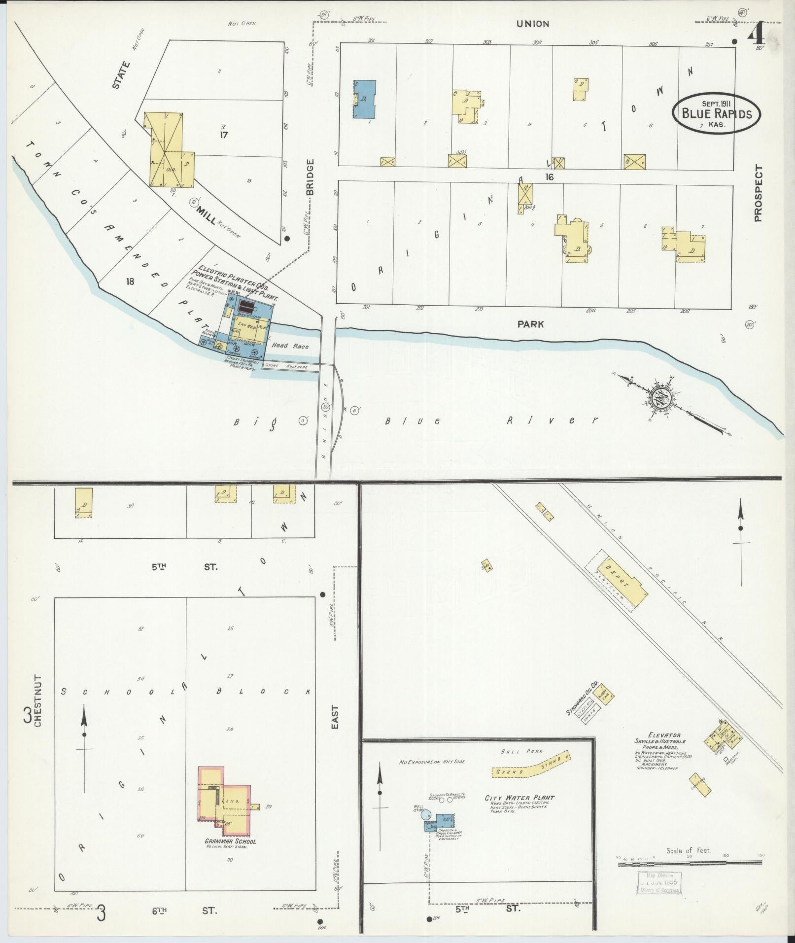 Sanborn Fire Insurance Map from Blue Rapids, Marshall County, Kansas (1911), Sheet #0004 - Complete Map Set gallery image, historic Sanborn map, vintage wall art, Kansas Kansas