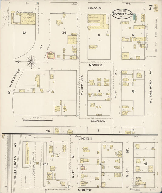 Sanborn Fire Insurance Map from Spokane, Spokane County, Washington (1888), Sheet #0007 - Historic Sanborn Fire Insurance Map Print, vintage old map wall art, antique decor, genealogy gift, Washington Washington map
