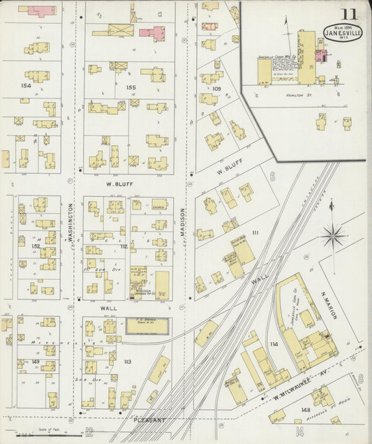 Sanborn Fire Insurance Map from Janesville, Rock County, Wisconsin (1895), Sheet #0011 - Historic Sanborn Fire Insurance Map Print, vintage old map wall art, antique decor, genealogy gift, Wisconsin Wisconsin map