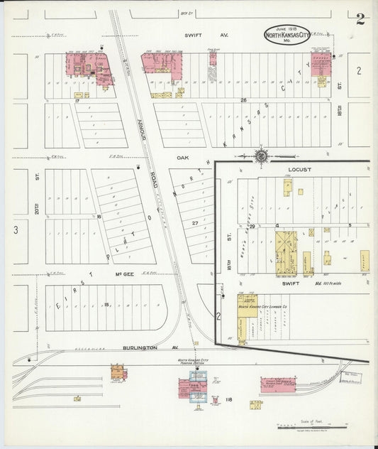 Sanborn Fire Insurance Map from North Kansas City, Clay County, Missouri (1918), Sheet #0002 - Historic Sanborn Fire Insurance Map Print, vintage old map wall art, antique decor, genealogy gift, Missouri Missouri map