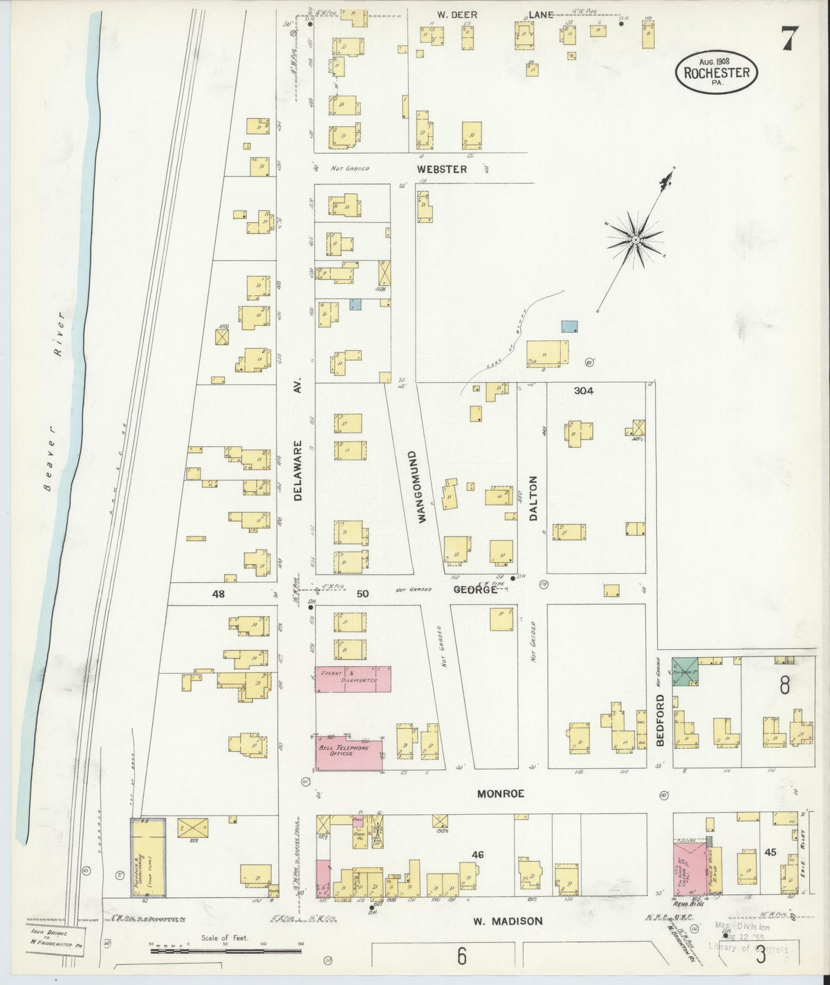 Sanborn Fire Insurance Map from Rochester, Beaver County, Pennsylvania (1908), Sheet #0007 - Complete Map Set gallery image, historic Sanborn map, vintage wall art, Pennsylvania Pennsylvania