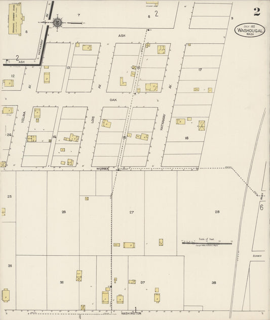 Sanborn Fire Insurance Map from Washougal, Clark County, Washington (1922), Sheet #0002 - Historic Sanborn Fire Insurance Map Print, vintage old map wall art, antique decor, genealogy gift, Washington Washington map
